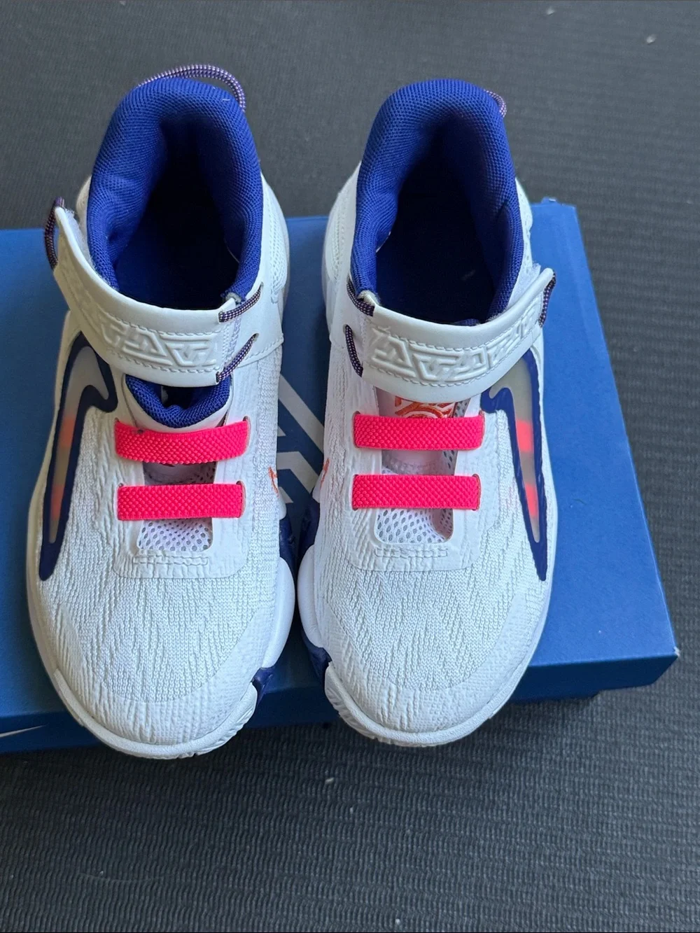Nike Kids White Sneakers with Hot Pink and Blue Accents